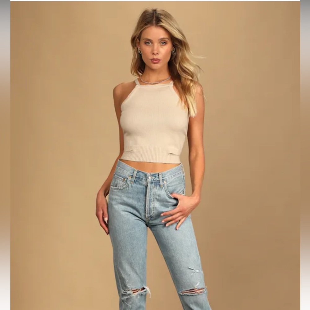 Lulu’s Cream Cutout Tie-Back Sweater Tank